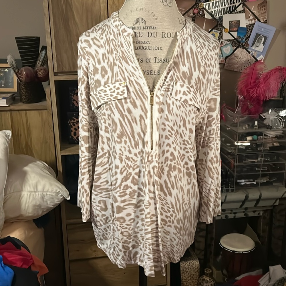 Calvin Klein White Leopard Print Shirt - Large